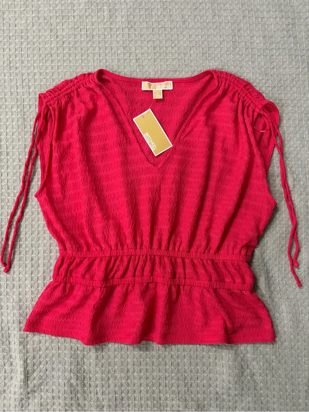 Michael Kors Bright Pink V-Neck Peplum Blouse